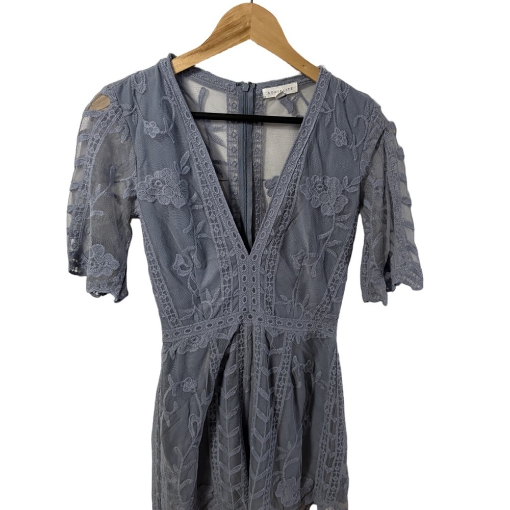 Socialite Sky Blue Lace Romper